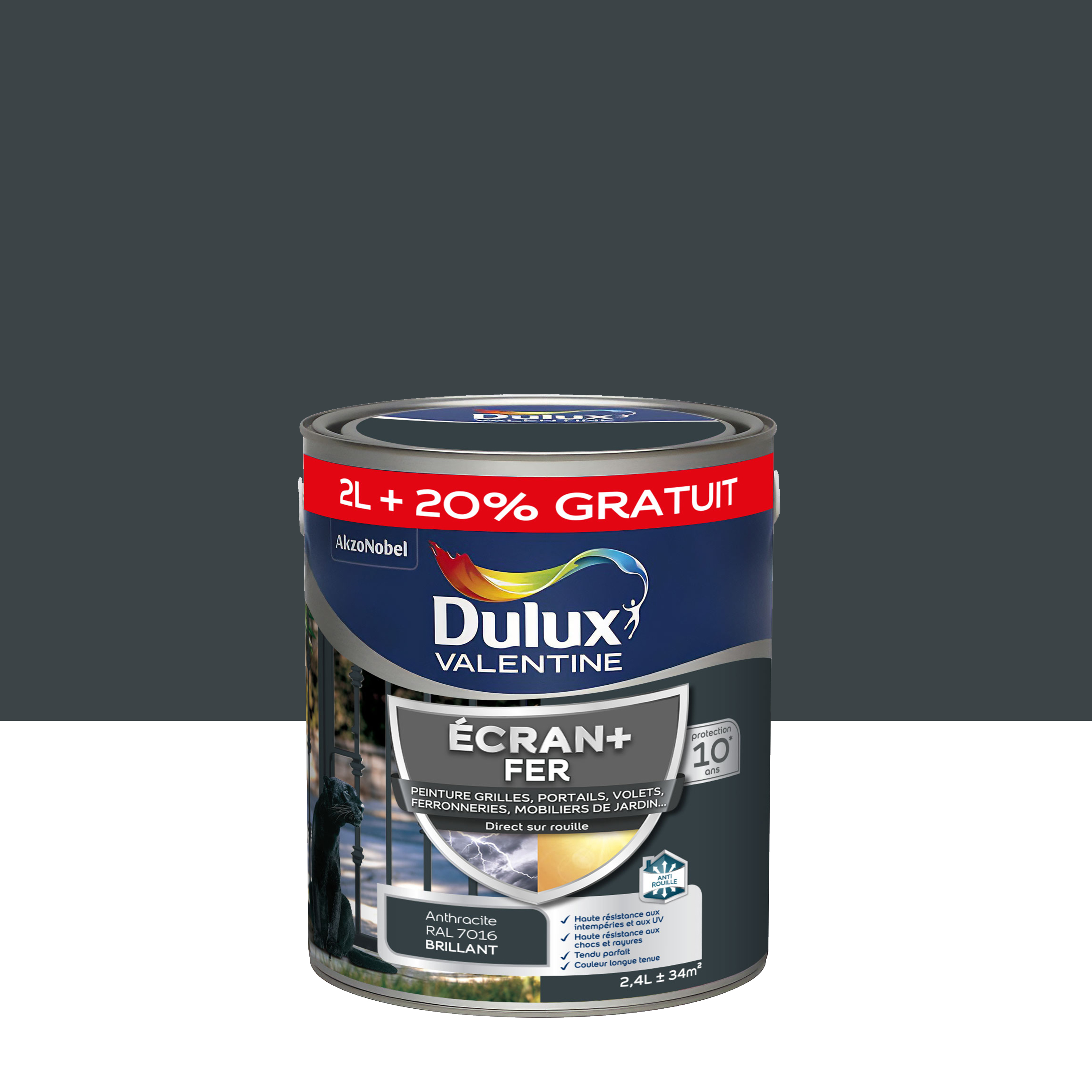 Peinture Ecran+ Fer Anthracite brillant 2L+20% offerts - DULUX VALENTINE