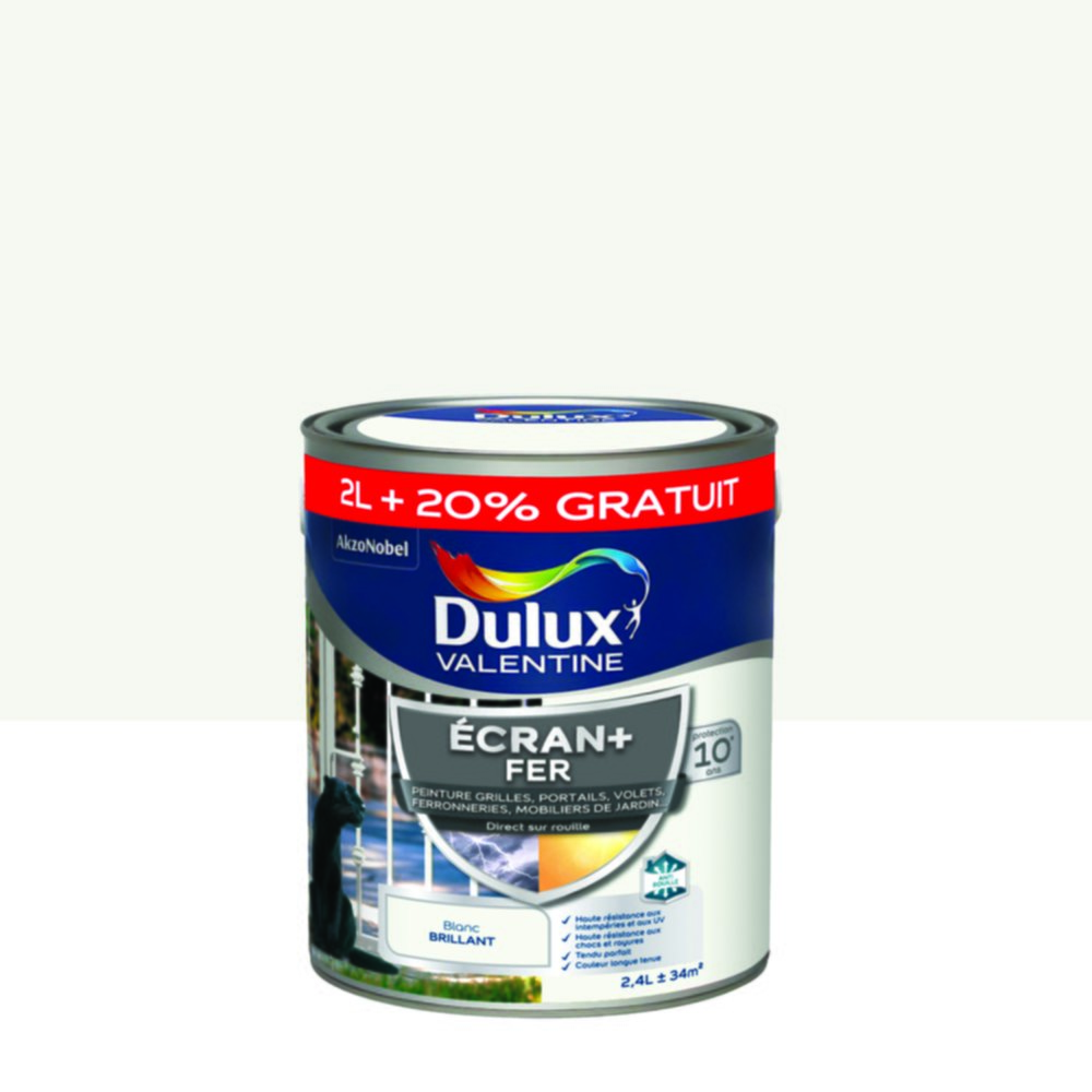 Peinture Ecran+ Fer Blanc brillant 2L+20% offerts - DULUX VALENTINE