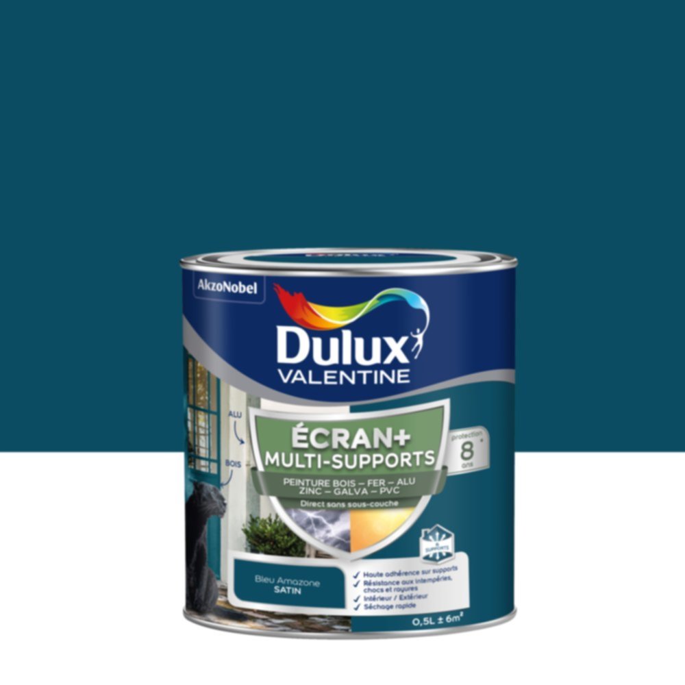 Peinture Ecran+ Multi-supports Satin Bleu Amazone 0,5L - DULUX VALENTINE