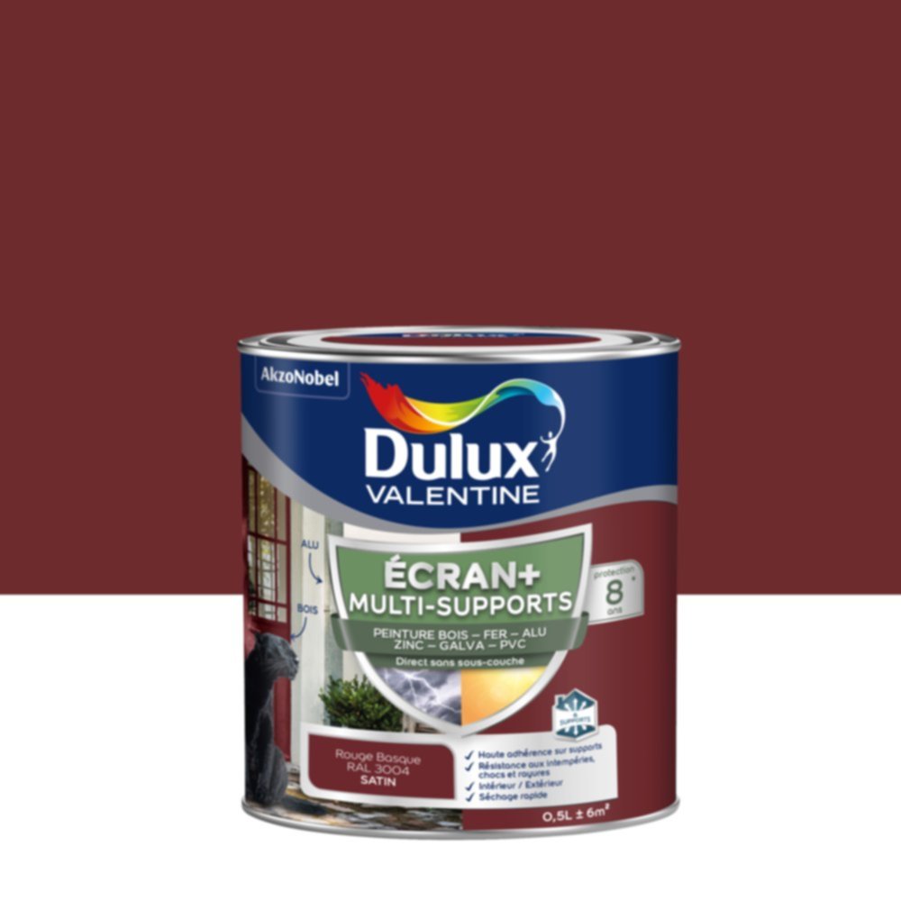 Peinture Ecran+ Multi-supports Satin Rouge Basque 0,5L - DULUX VALENTINE