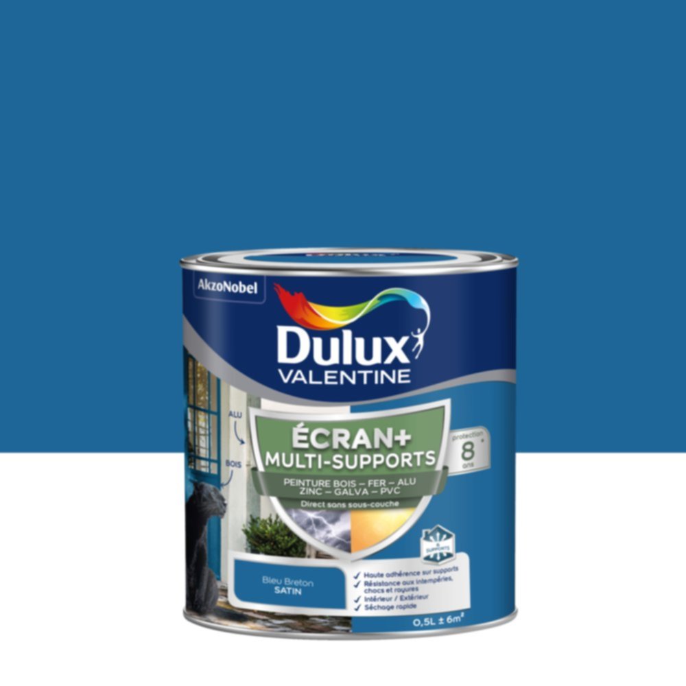 Peinture Ecran+ Multi-supports Satin Bleu Breton 0,5L - DULUX VALENTINE