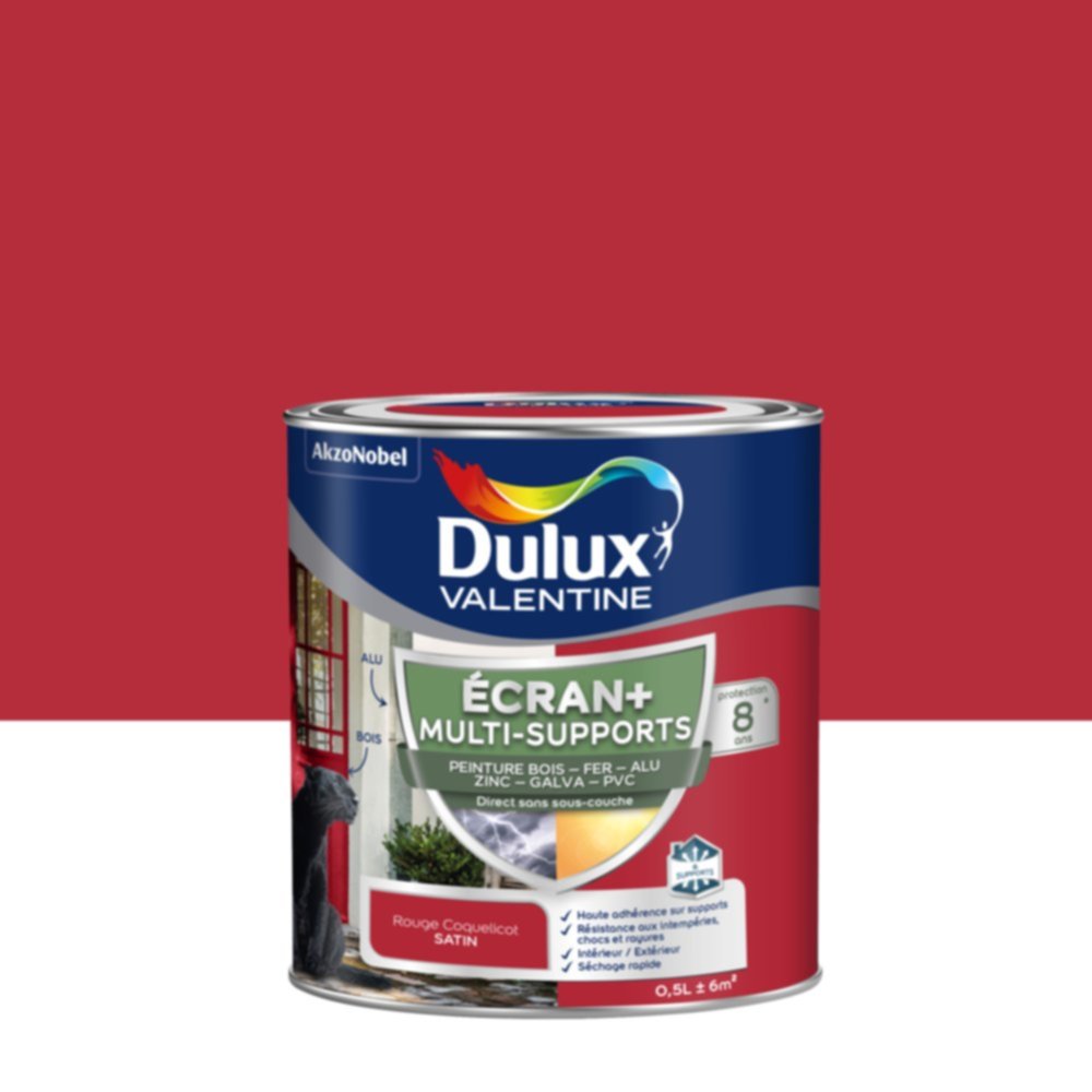 Peinture Ecran+ Multi-supports Satin Rouge Coquelicot 0,5L - DULUX VALENTINE