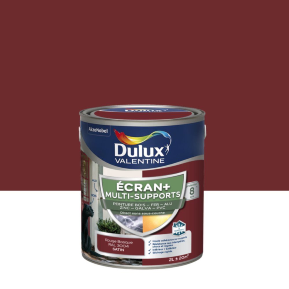 Peinture Ecran+ Multi-supports Satin Rouge Basque 2L - DULUX VALENTINE