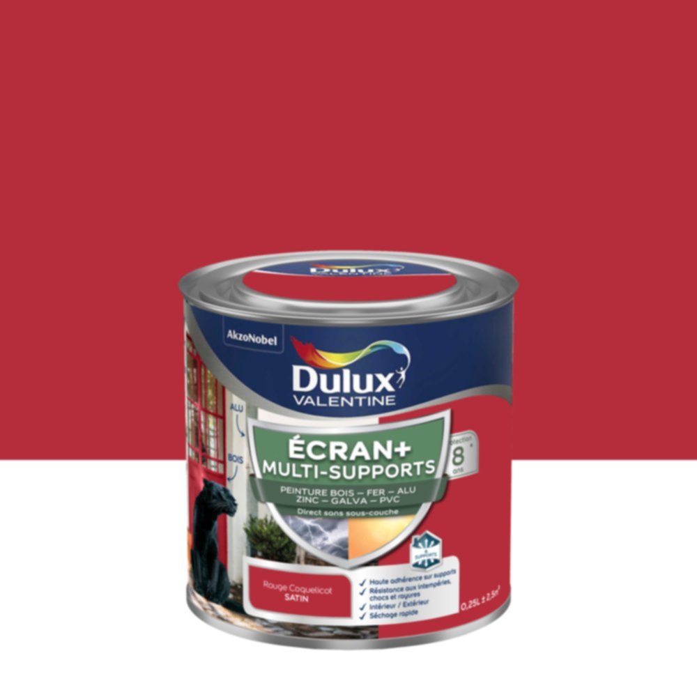 Peinture Ecran+ Multi-supports Satin Rouge Coquelicot 0,25L - DULUX VALENTINE