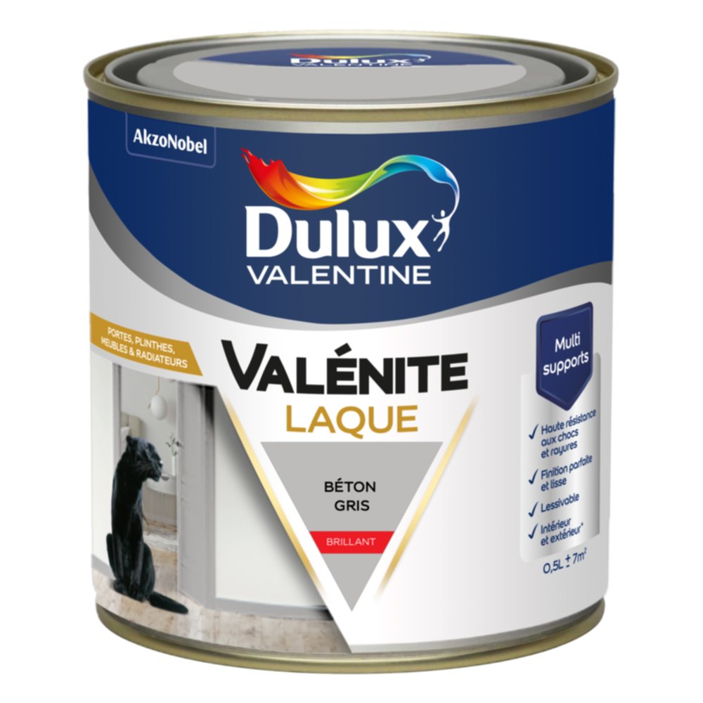 Peinture Boiseries Laque Acrylique Valénite Béton Gris Brillant 0,5L - DULUX VALENTINE