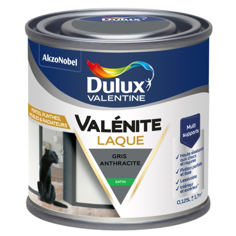 Peinture Boiseries Laque Acrylique Valénite Gris Anthracite Satin 125ml - DULUX VALENTINE