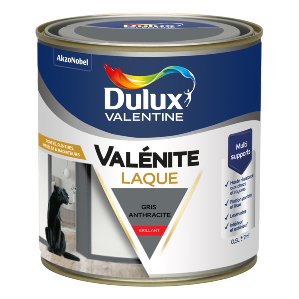 Peinture Boiseries Laque Acrylique Valénite Gris Anthracite brillant 0,5L - DULUX VALENTINE