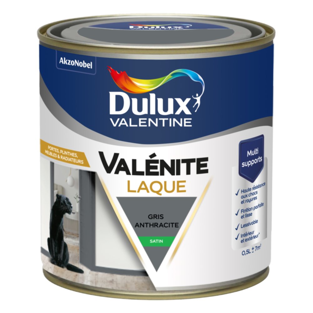 Peinture Boiseries Laque Acrylique Valénite Gris Anthracite Satin 0,5L - DULUX VALENTINE