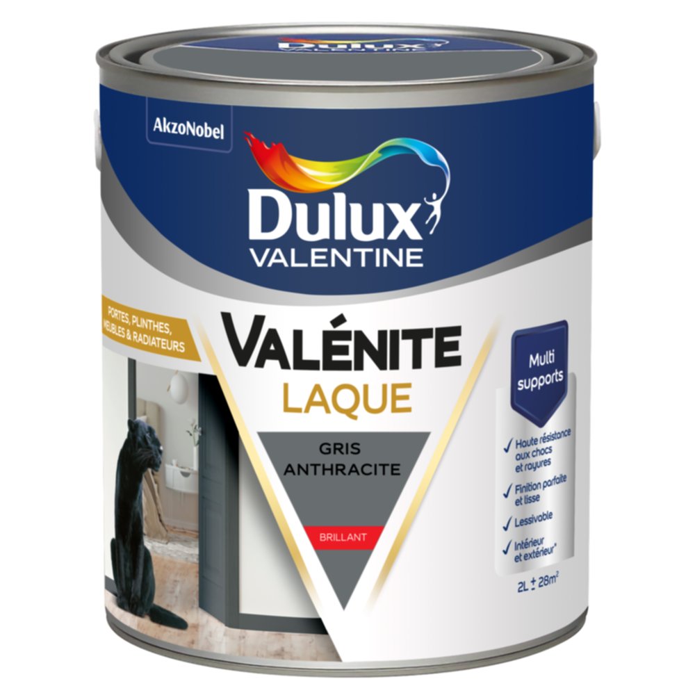 Peinture Boiseries Laque Acrylique Valénite Gris Anthracite brillant 2L - DULUX VALENTINE