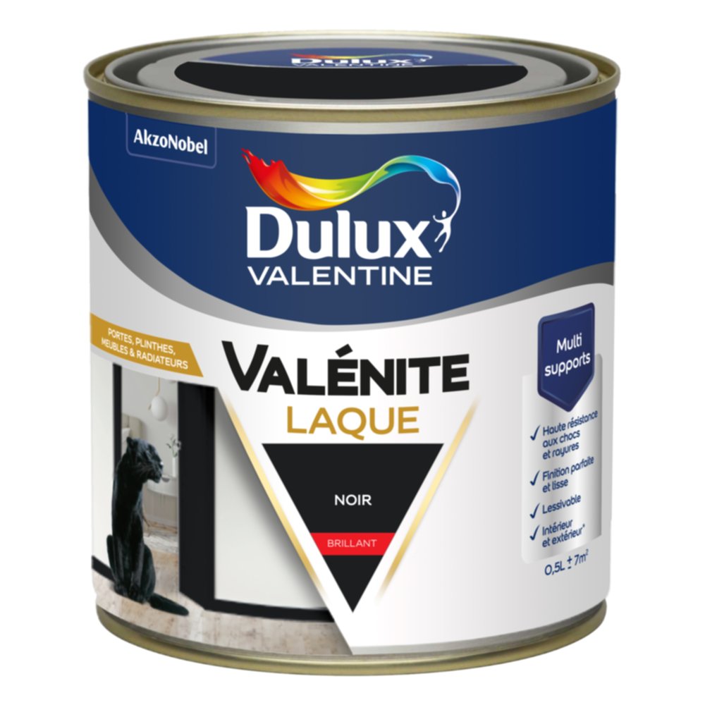 Peinture Boiseries Laque Acrylique Valénite Noir Brillant 0,5L - DULUX VALENTINE