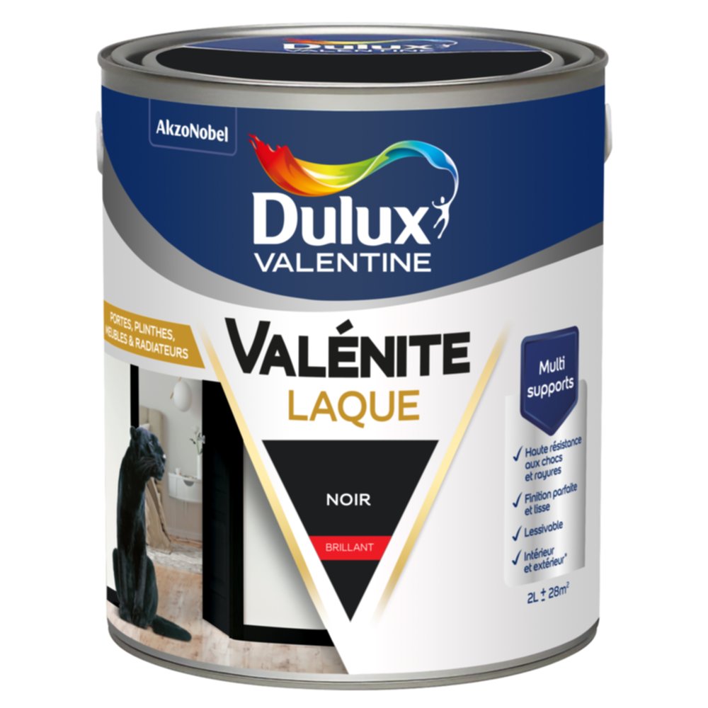 Peinture Boiseries Laque Acrylique Valénite Noir Brillant 2L - DULUX VALENTINE