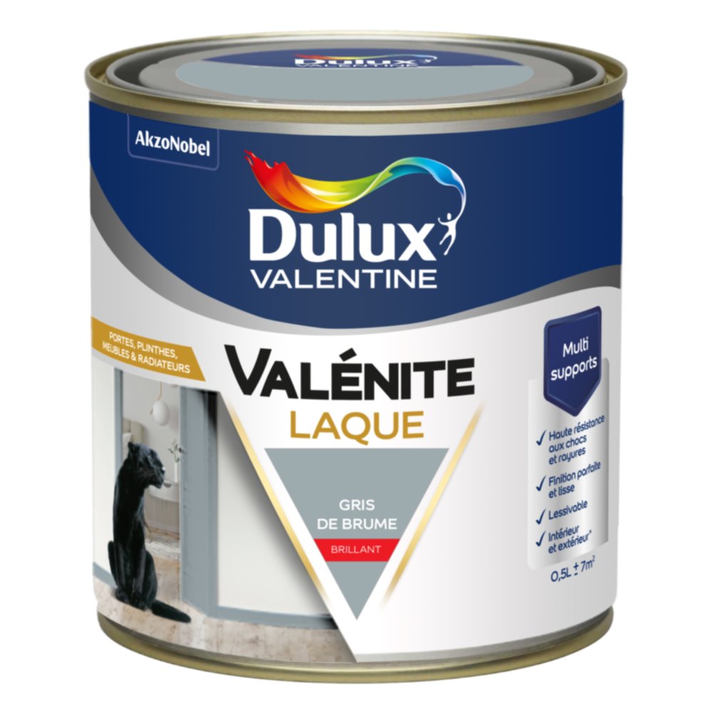 Peinture Boiseries Laque Acrylique Valénite Gris de Brume brillant 0,5L - DULUX VALENTINE