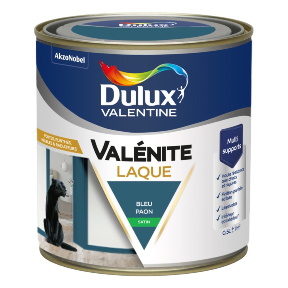 Peinture Boiseries Laque Acrylique Valénite Bleu Paon Satin 0,5L - DULUX VALENTINE