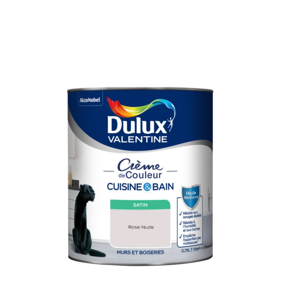 Peinture Crème de Couleur Cuisine et Bain Satin Rose Nude 0,75L - DULUX VALENTINE