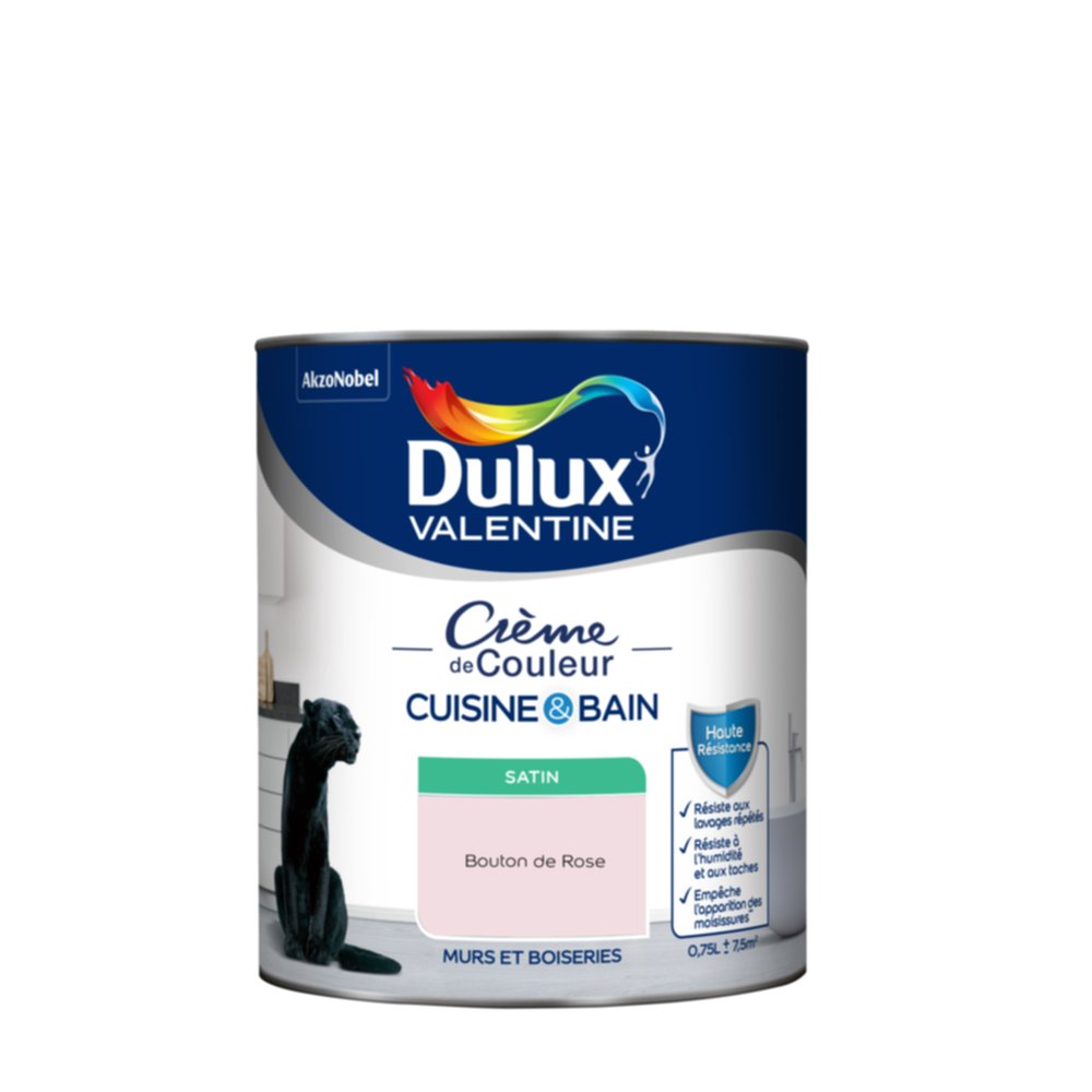 Peinture Crème de Couleur Cuisine et Bain Satin Bouton de Rose 0,75L - DULUX VALENTINE