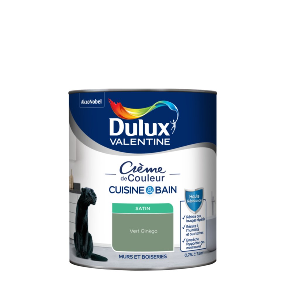 Peinture Crème de Couleur Cuisine et Bain Satin Vert Ginkgo 0,75L - DULUX VALENTINE