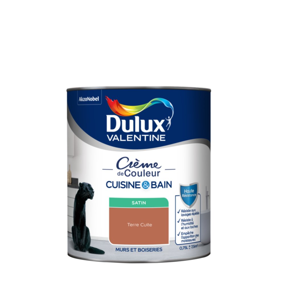 Peinture Crème de Couleur Cuisine et Bain Satin Terre Cuite 0,75L - DULUX VALENTINE