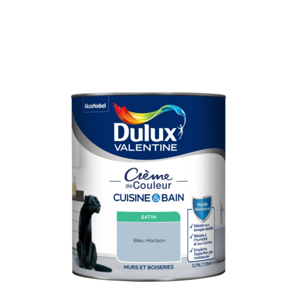 Peinture Crème de Couleur Cuisine et Bain Satin Bleu Horizon 0,75L - DULUX VALENTINE