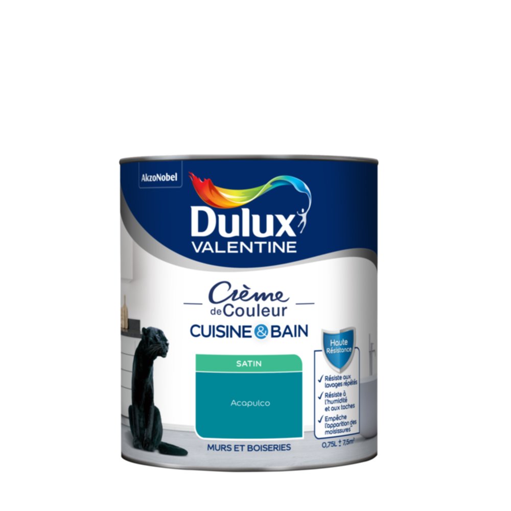 Peinture Crème de Couleur Cuisine et Bain Satin Acapulco 0,75L - DULUX VALENTINE