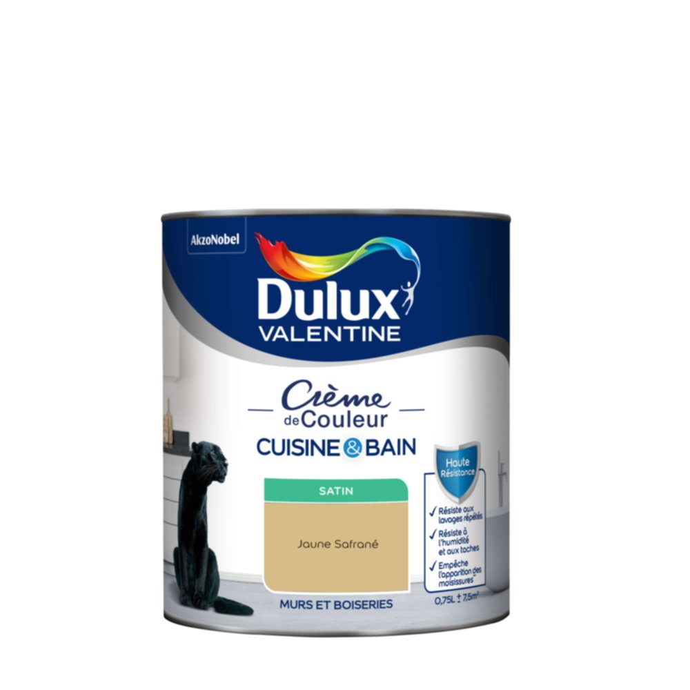 Peinture Crème de Couleur Cuisine et Bain Satin Jaune Safrane 0,75L - DULUX VALENTINE