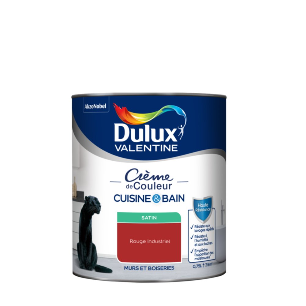 Peinture Crème de Couleur Cuisine et Bain Satin Rouge Industriel 0,75L - DULUX VALENTINE