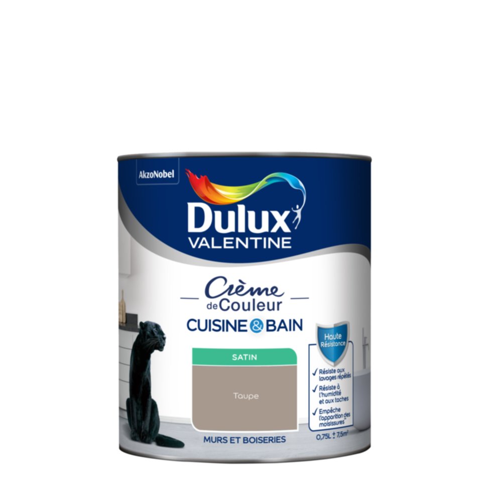 Peinture Crème de Couleur Cuisine et Bain Satin Taupe 0,75L - DULUX VALENTINE