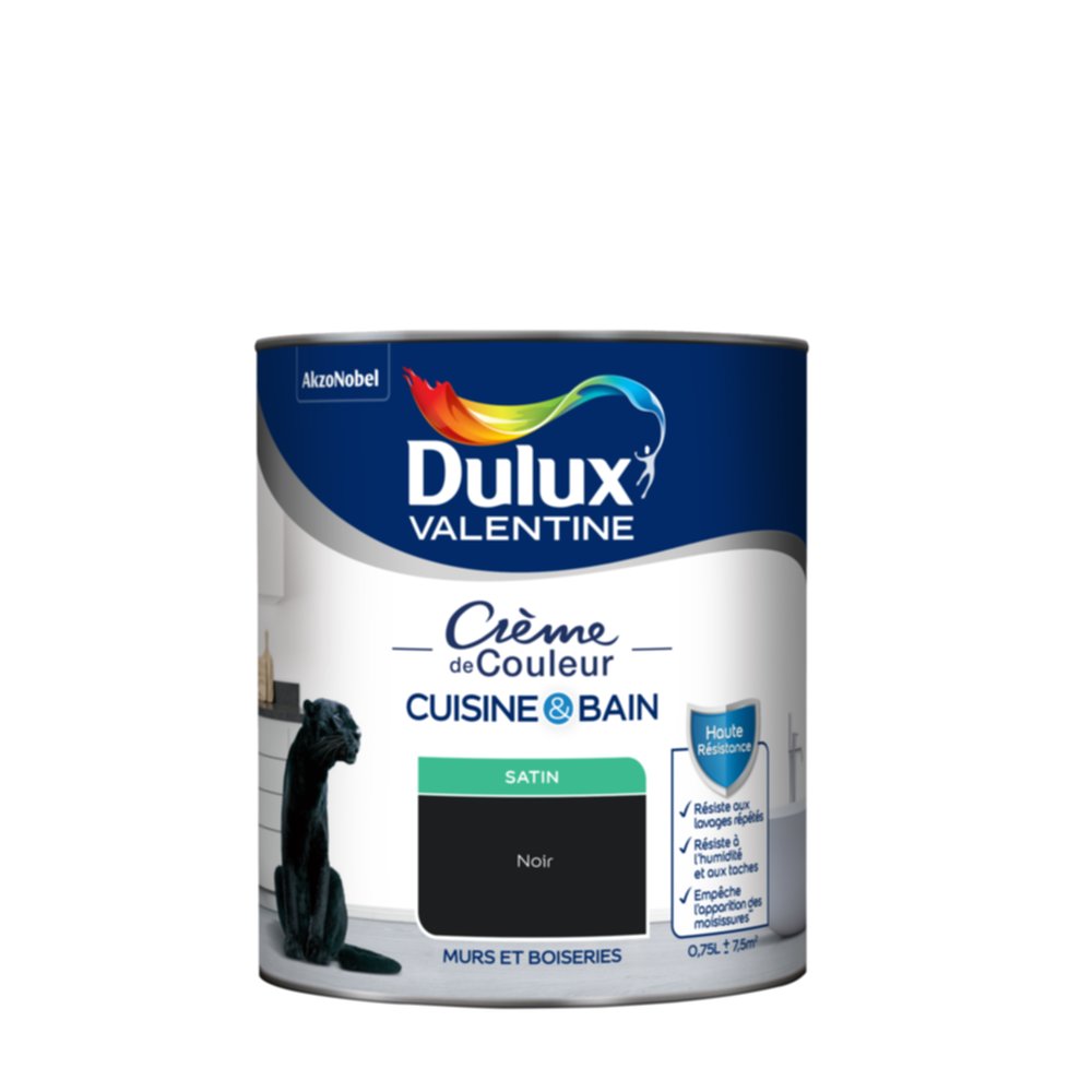 Peinture Crème de Couleur Cuisine et Bain Satin Noir 0,75L - DULUX VALENTINE