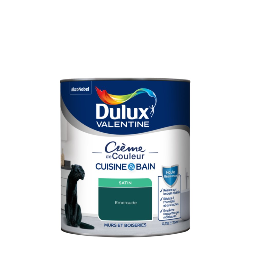 Peinture Crème de Couleur Cuisine et Bain Satin Emeraude 0,75L - DULUX VALENTINE