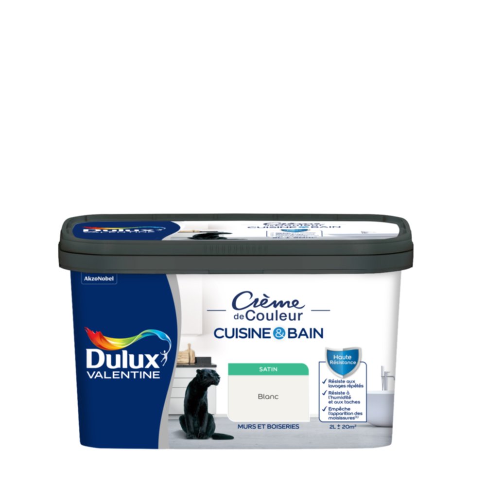 Peinture Crème de Couleur Cuisine et Bain Satin Blanc 2L - DULUX VALENTINE