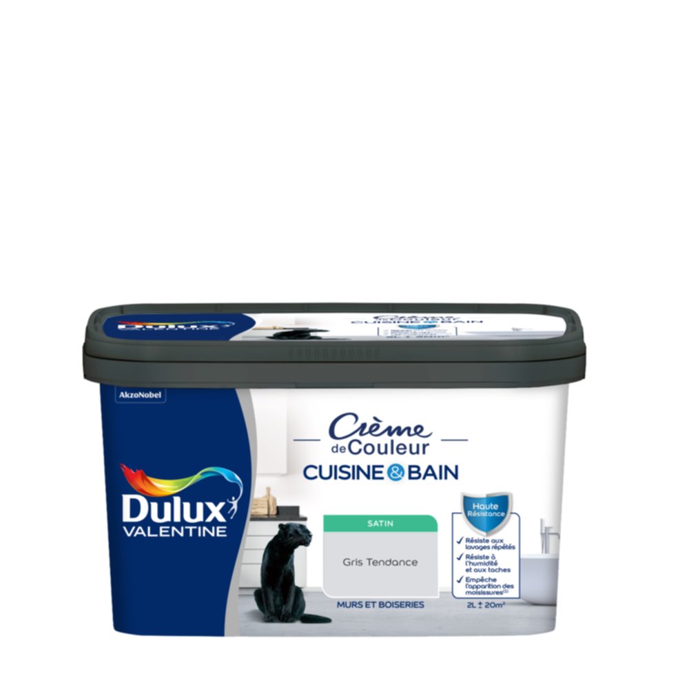 Peinture Crème de Couleur Cuisine et Bain Satin Gris Tendance 2L - DULUX VALENTINE