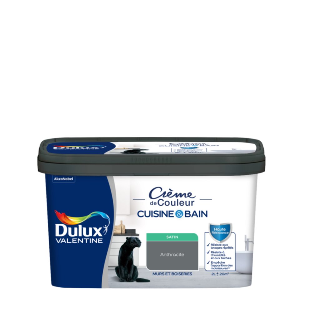 Peinture Crème de Couleur Cuisine et Bain Satin Anthracite 2L - DULUX VALENTINE