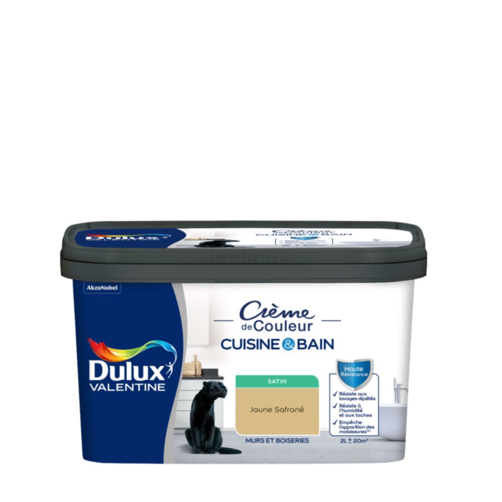 Peinture Crème de Couleur Cuisine et Bain Satin Jaune Safrane 2L - DULUX VALENTINE