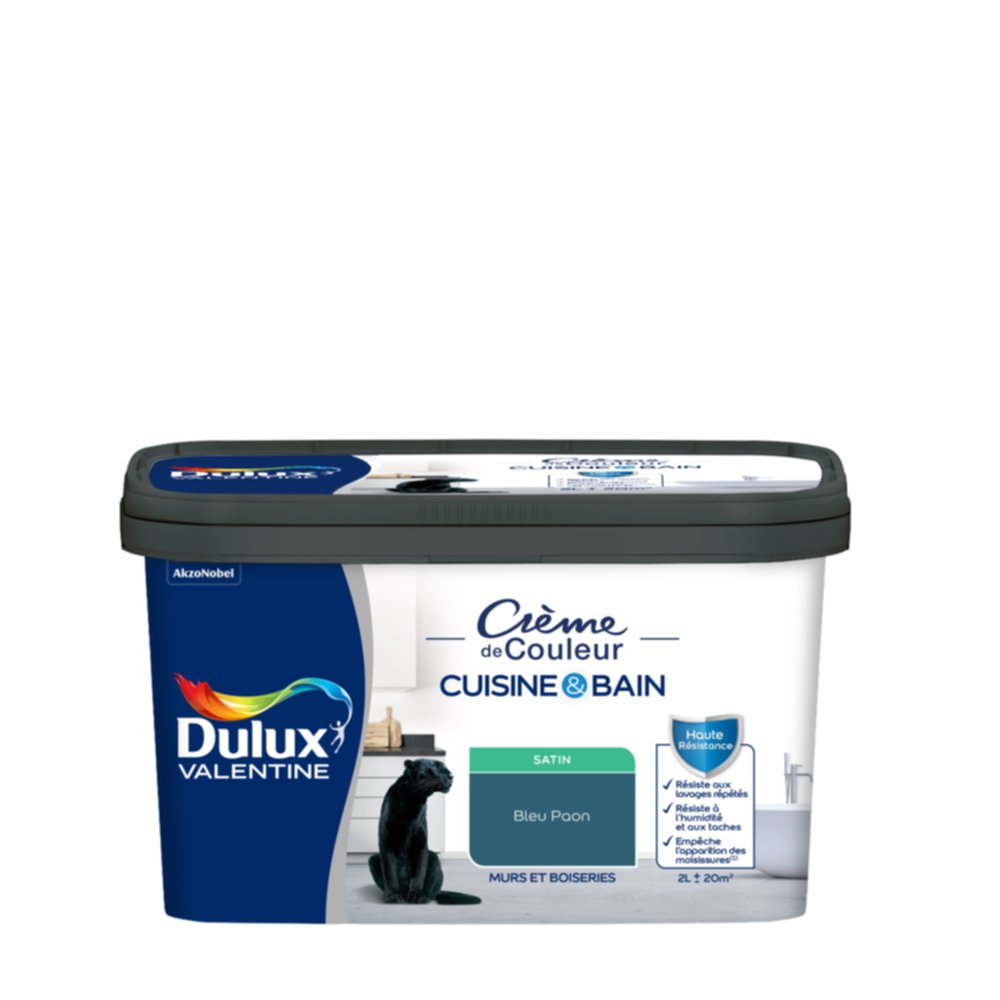 Peinture Crème de Couleur Cuisine et Bain Satin Bleu Paon 2L - DULUX VALENTINE