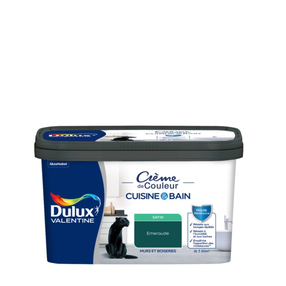 Peinture Crème de Couleur Cuisine et Bain Satin Emeraude 2L - DULUX VALENTINE