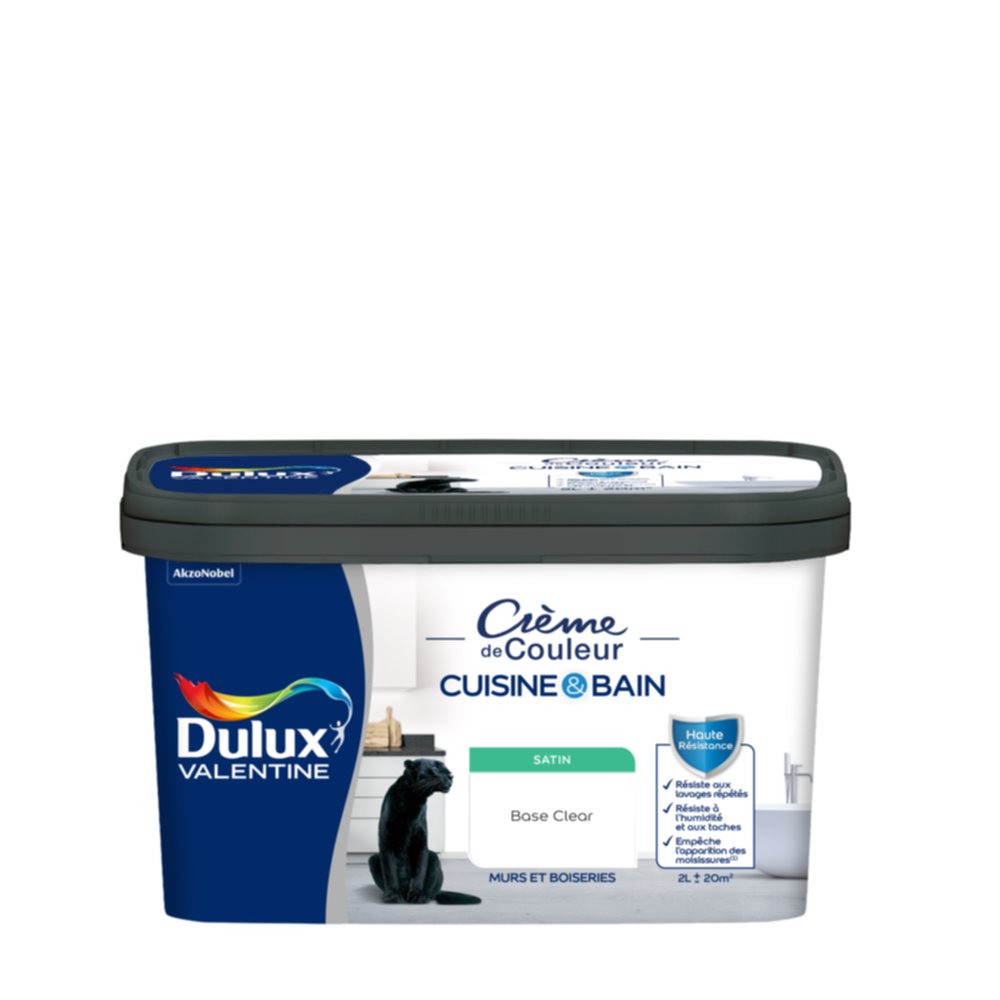 Peinture Crème de Couleur Cuisine et Bain Satin Base Clear 2L - DULUX VALENTINE