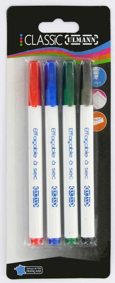 4 Feutres Effaçables À Sec, 4 Couleurs Assorties, Pointe Ogive 3mm