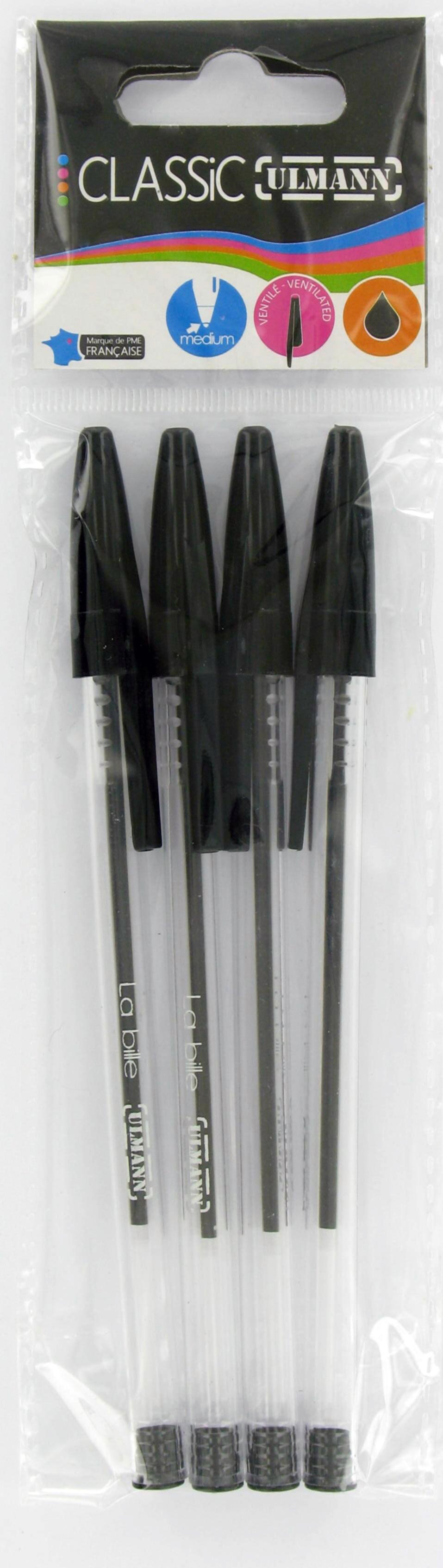 4 stylo billes polybag encre noire - ULMANN