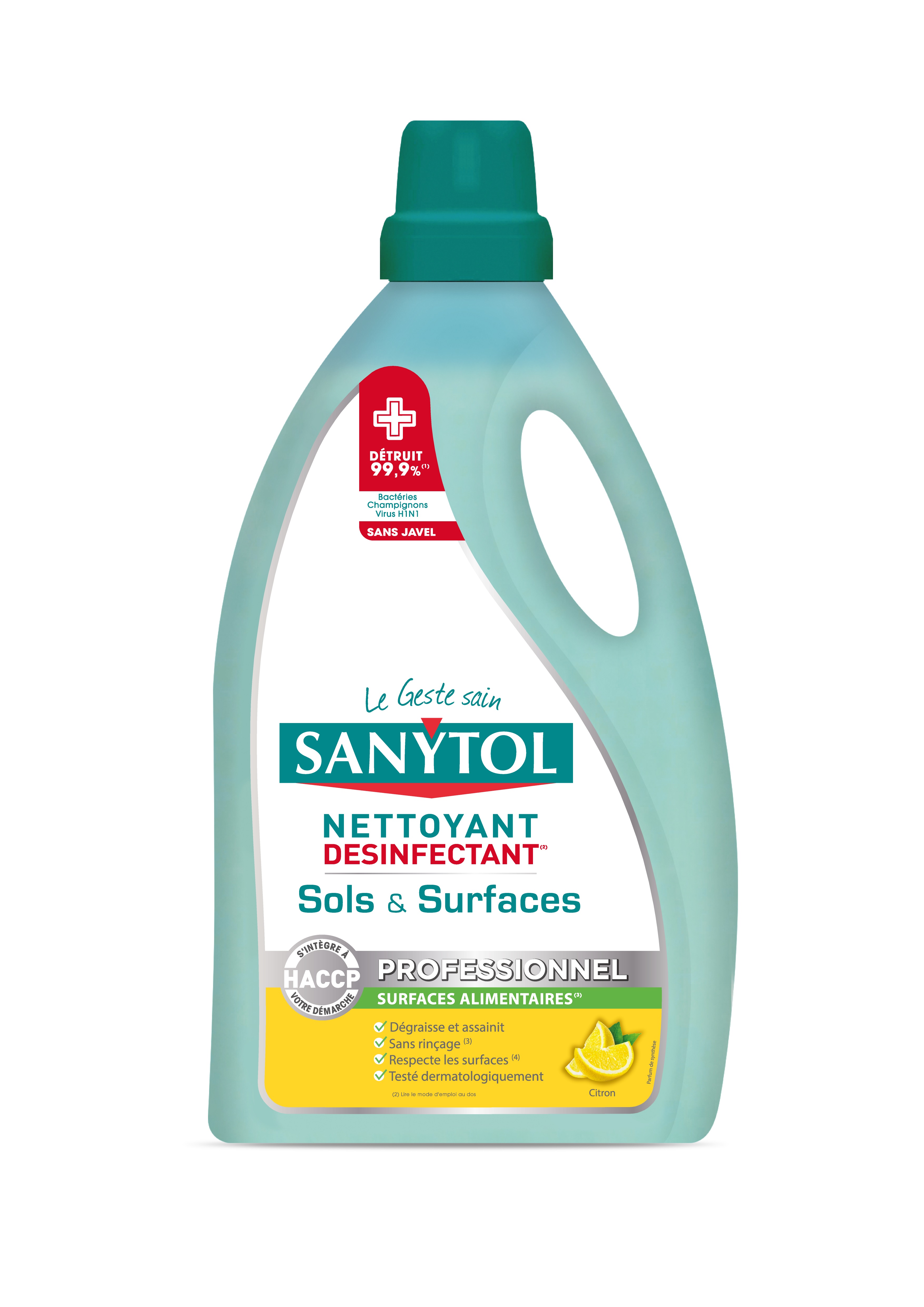 Sanytol pro désinfectant sols surfaces citron 5l