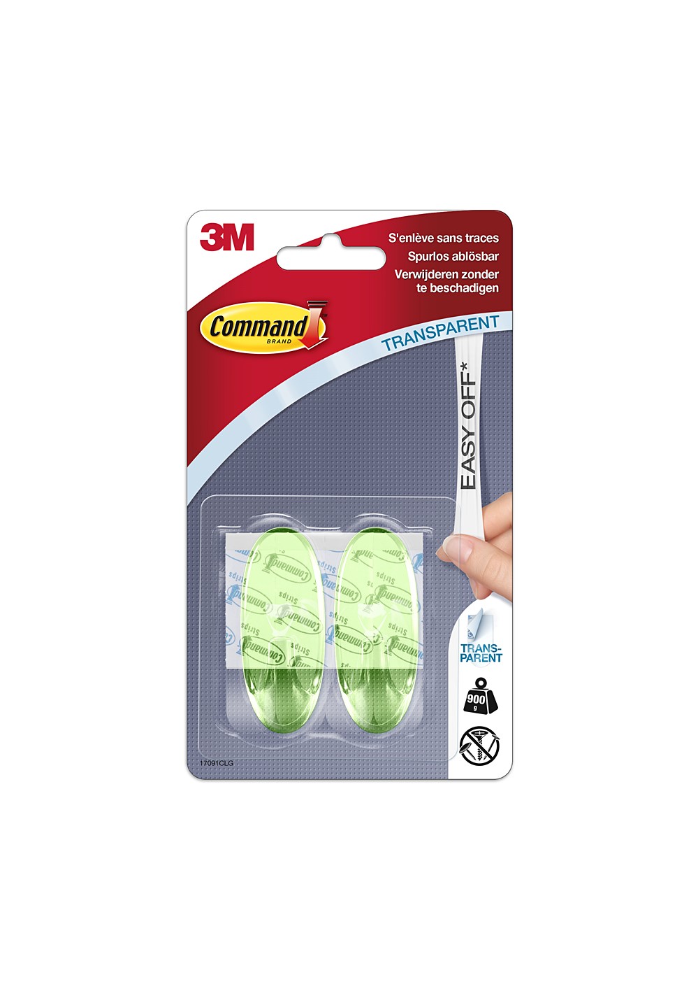 2 crochets oval vert transparent - 3M COMMAND