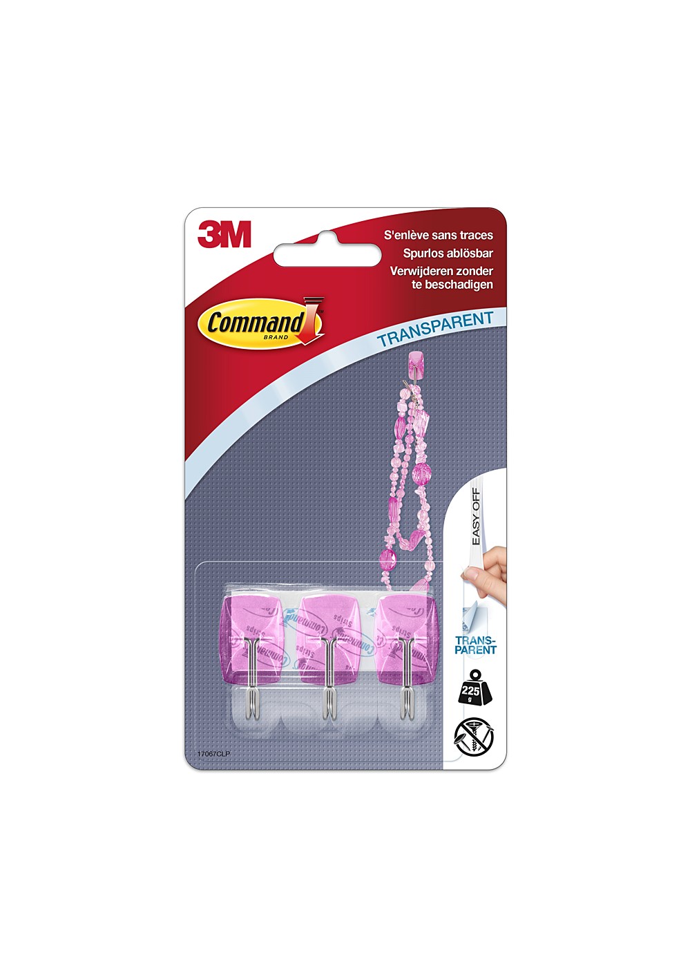 3 crochets pointe métal rose transparent - 3M COMMAND