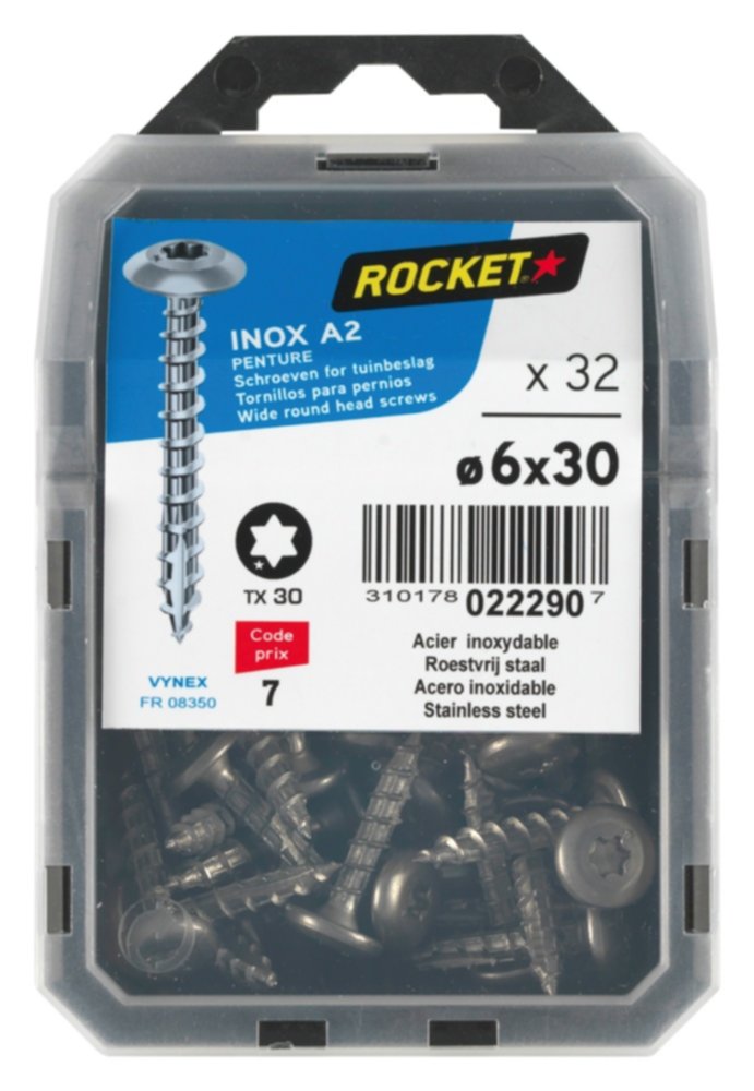 32 vis de penture Inox A2 6x30 - ROCKET