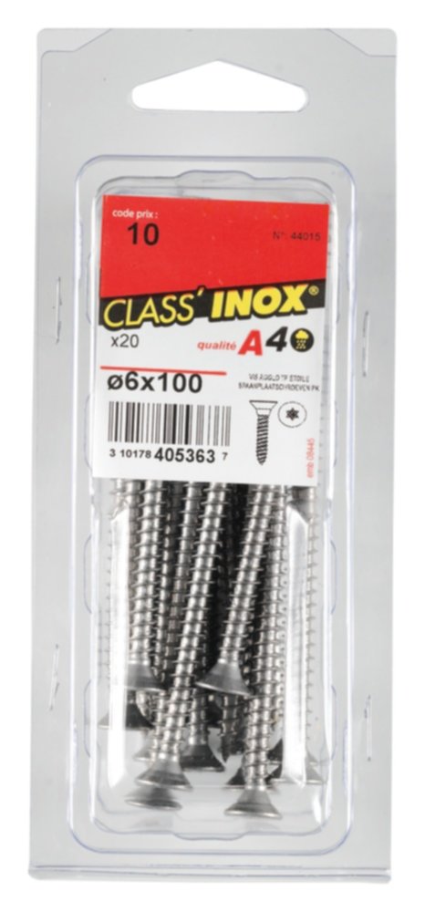 20 Vis agglo tête fraisée étoile inox A4 6x100 - CLASS'INOX