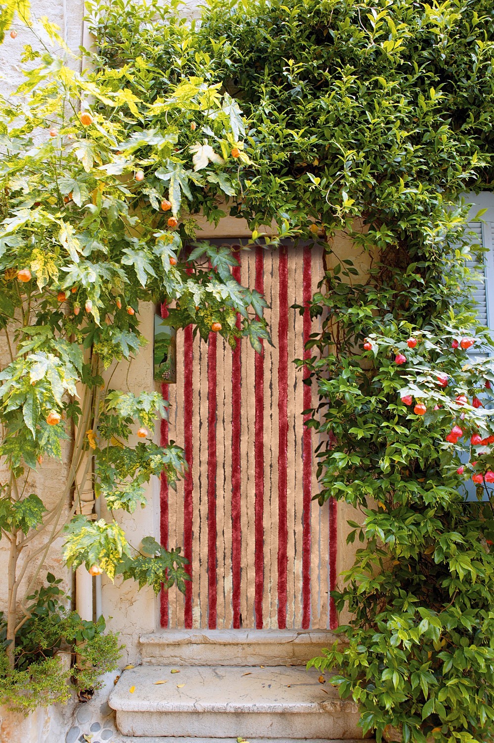 Rideau de porte chenilles bicolores Florence café/griotte