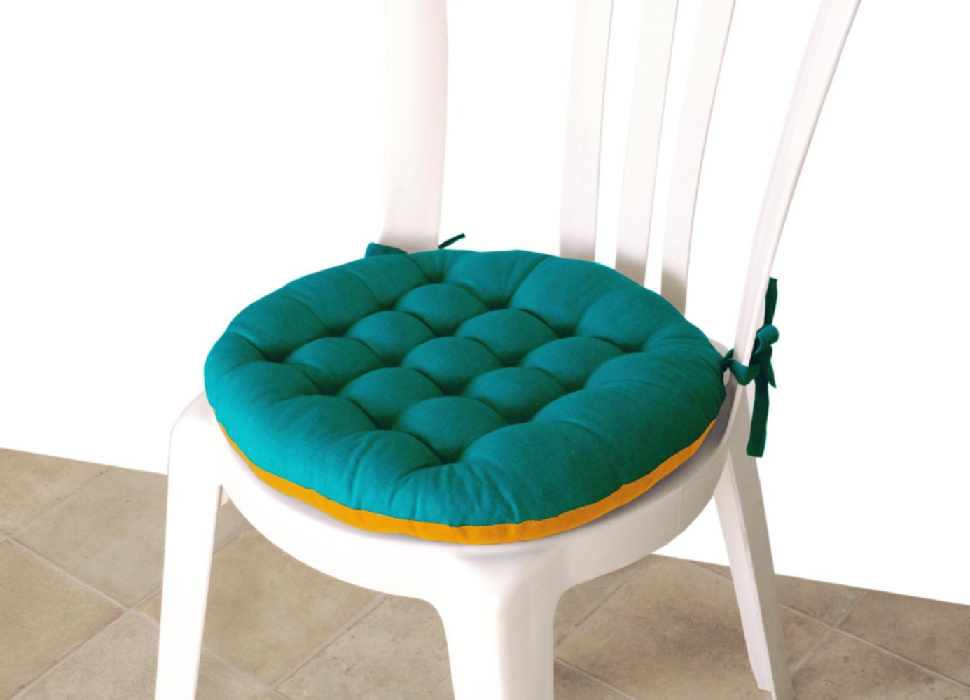 Coussin de chaise ronde bicolore 40x40cm bleu canard