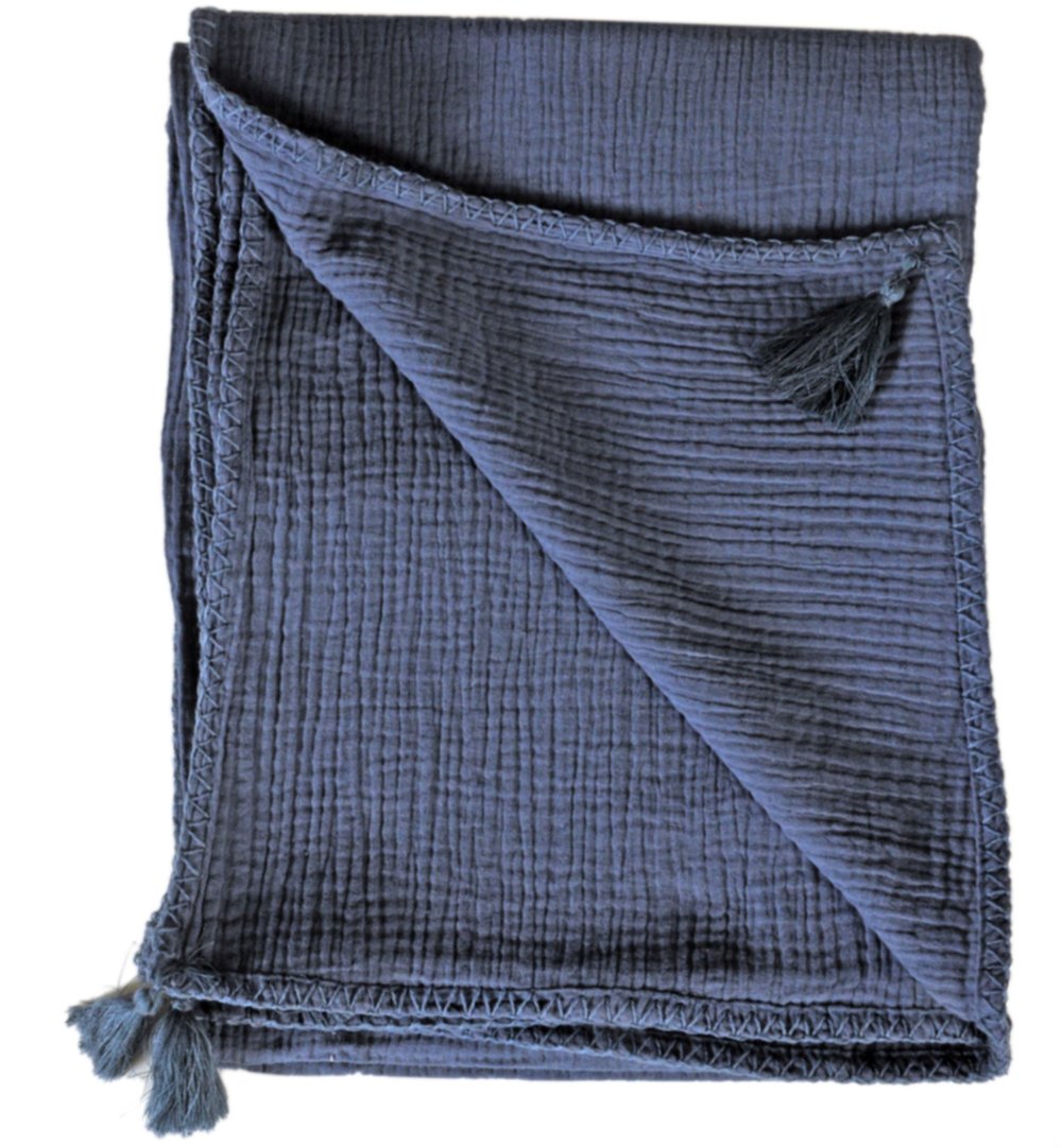 Plaid gaze de coton bleu 130x170cm 