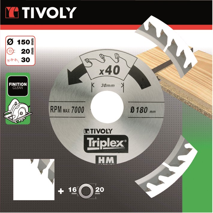 Lame scie circulaire bois Ø150 mm/30 dents alésage 20-16mm