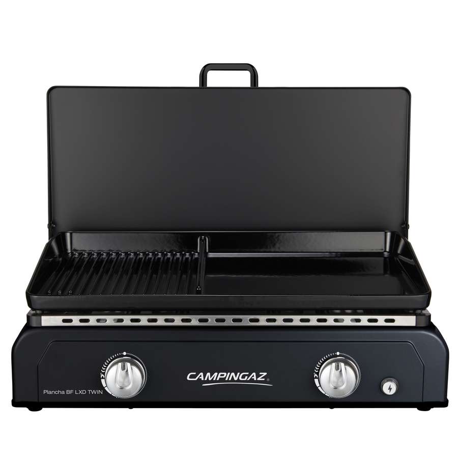 Plancha gaz à poser fonte émaillée et couvercleblue Flame LXD twin 6kW 60x40cm - CAMPINGAZ