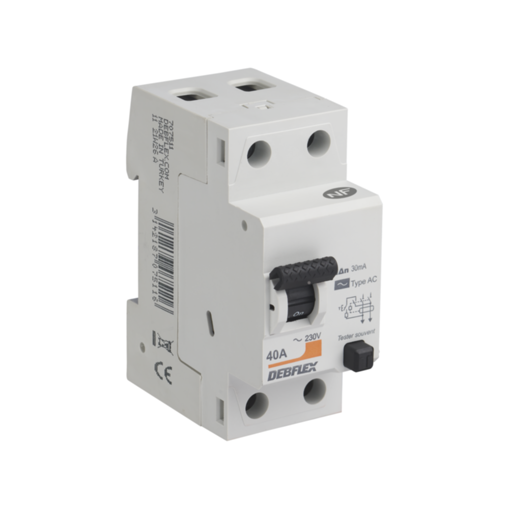 Interrupteur différentiel 30mA 40A type AC gris - DEBLFEX