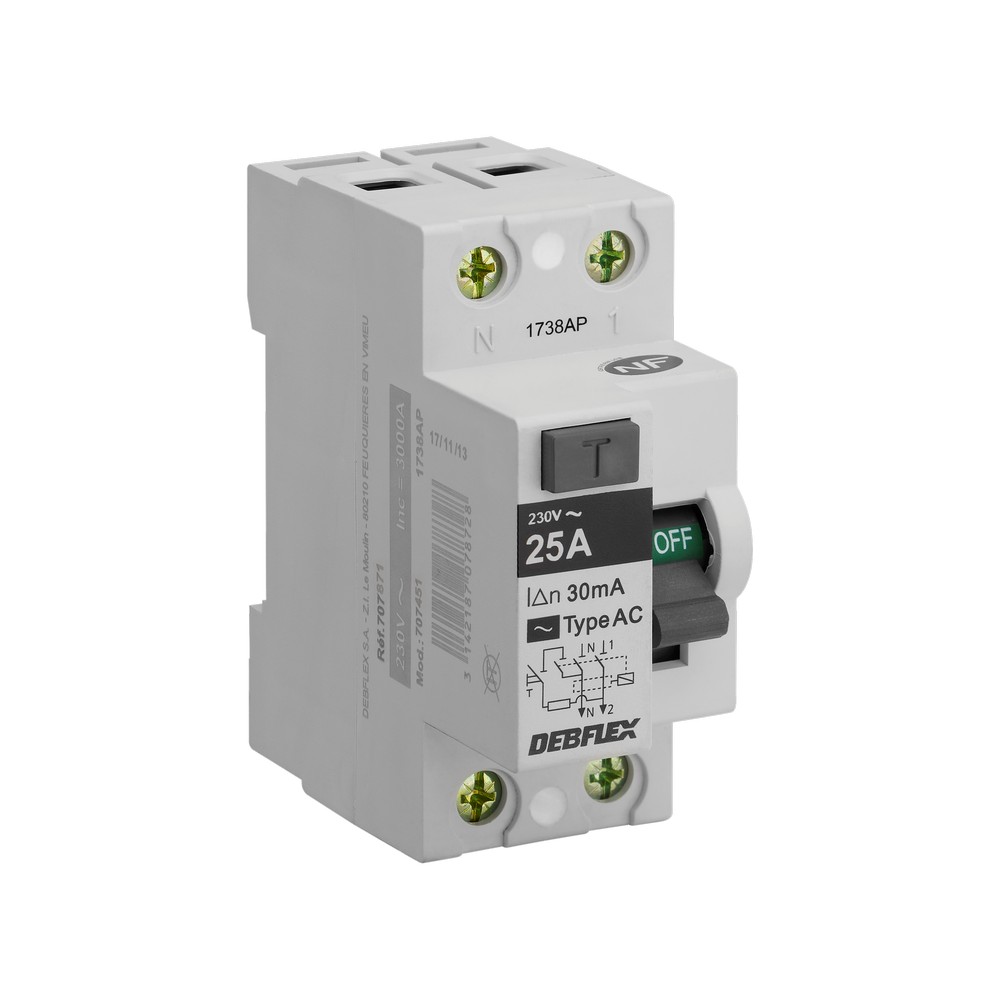 Interrupteur différentiel 40A 30mA type AC gris - DEBFLEX