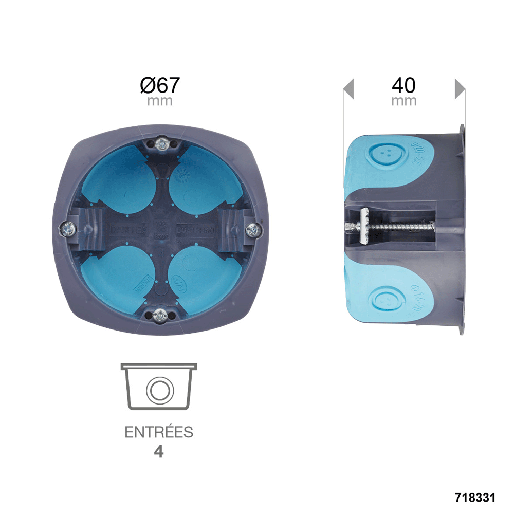 Boite d'encastrement Stopair multimat 1 poste D67 P40 GRIS BLEU Lot x5